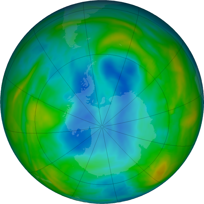 Antarctic ozone map for 24 June 2018
